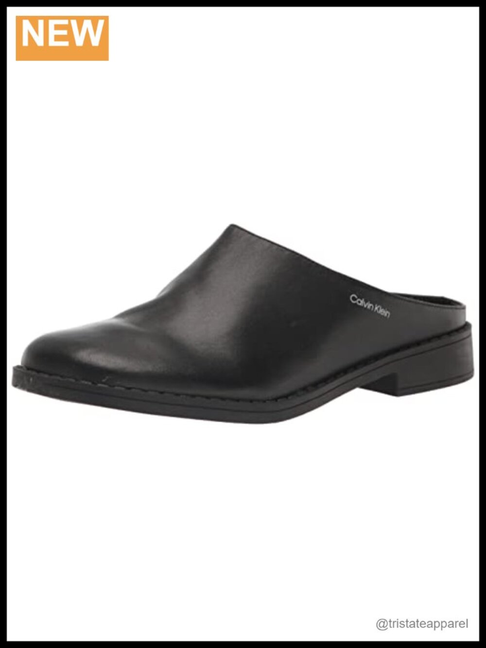 Calvin Klein Ajan Faux Leather Square Toe Kitten Block Heel Mules